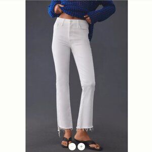 MOTHER The Insider Mid-Rise Crop Step Fray Jeans in Fairest of Them All White 28